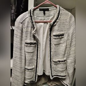 BNWOT Chic Tweed Jacket with Black Trim